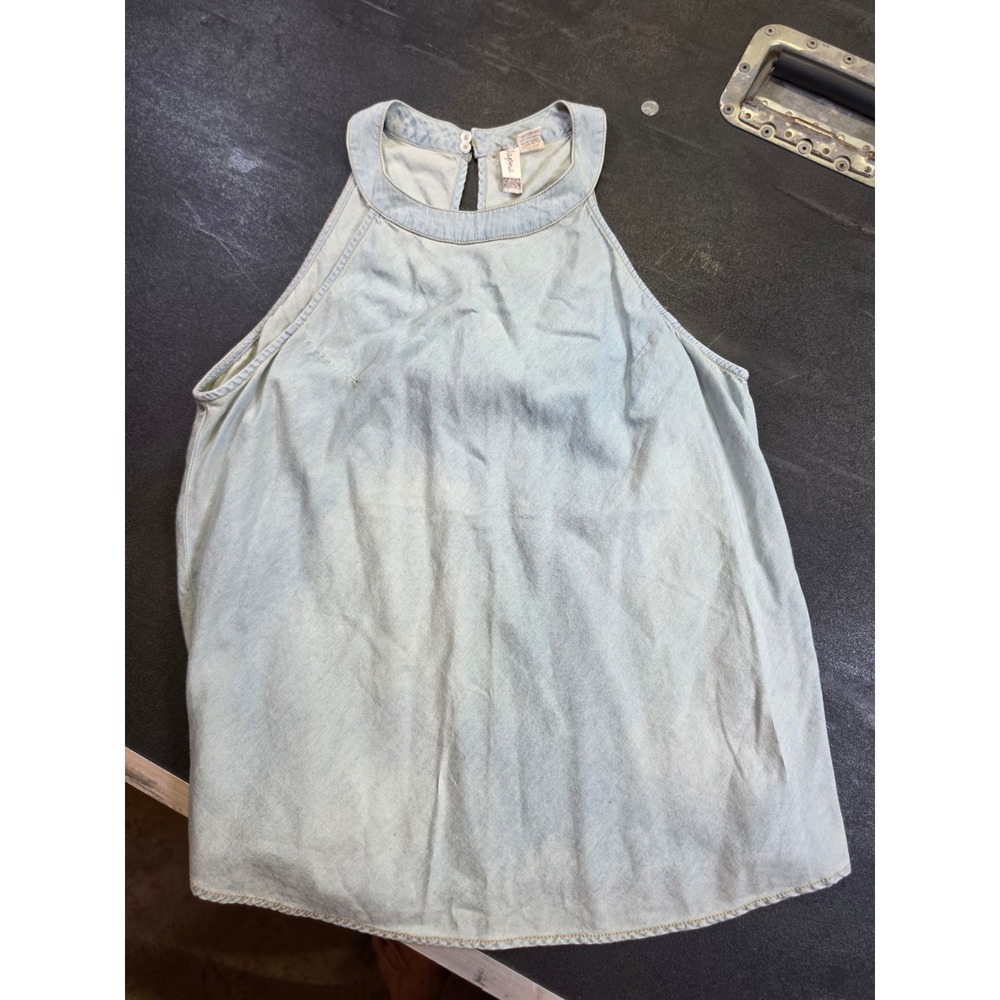 Sapna Womens Light Wash Denim Halter Top Cotton Sleeveless Keyhole Back Blue M